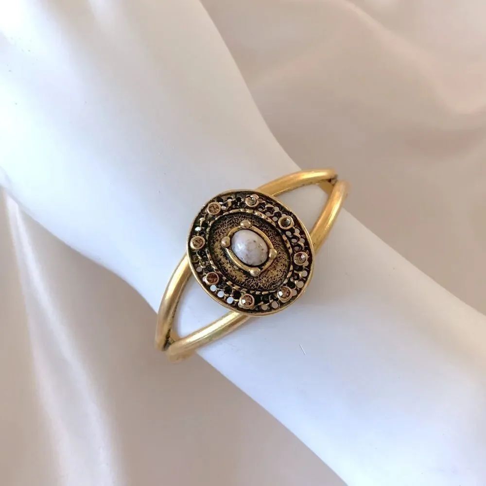 Gold Tone Stone Cuff Bracelet